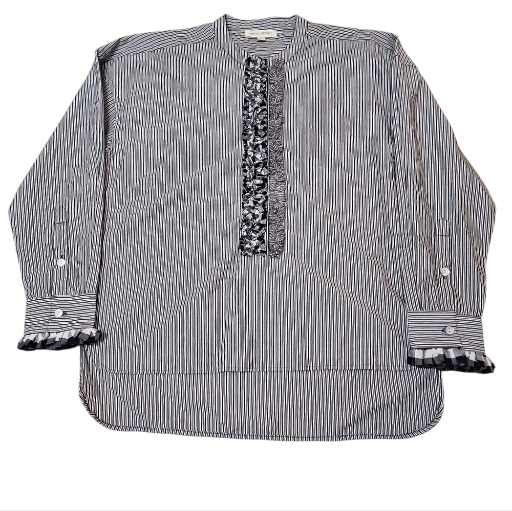Anthropologie Anouk Grewal Striped Black & White 100% Cotton Top Shirt Sz XS